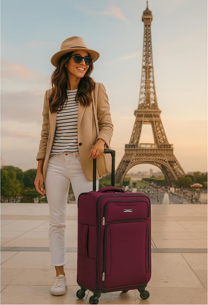 World Traveler Dejuno Jasper 24-Inch Lightweight Expandable Spinner Luggage - Burgundy