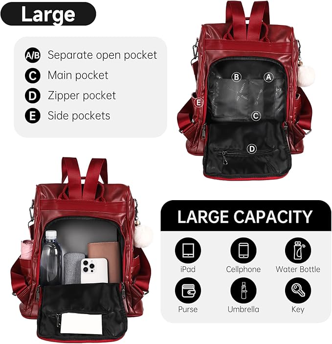 CHERUTY Women Backpack Purse PU Leather Anti-theft Casual Shoulder Bag Fashion Ladies Satchel Bags