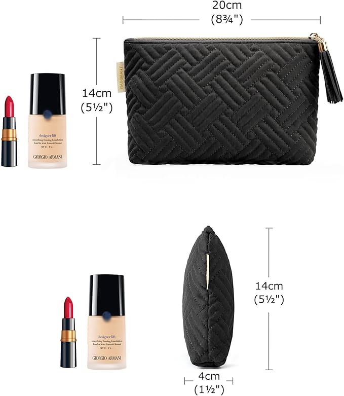 BAGSMART Small Cosmetic Bag, Elegant Roomy Makeup Bags,Great Gifts for Women,Travel Waterproof Toiletry Bag Accessories Organizer Gifts(Black-1pcs)