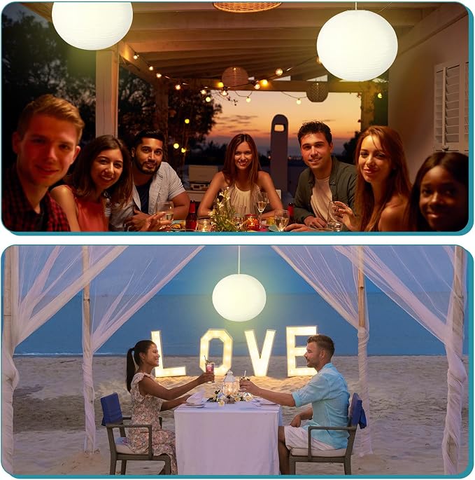 Rossesay 2 Sets Jumbo Round Paper Lanterns with Lamp Cord Cable White Hanging Paper Lanterns Chinese Japanese Pendant Hanging Lamp for Birthday Wedding Bridal Anniversary Party Decoration(30 Inch)