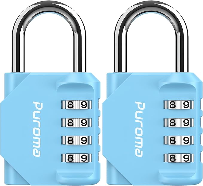 Puroma 2 Pack Combination Lock for Locker 4 Digit Outdoor Waterproof Padlock for School, Gym, Sports, Fence, Toolbox, Gate, Case, Outdoor, Hasp Storage, Cabinets (Sky Blue)