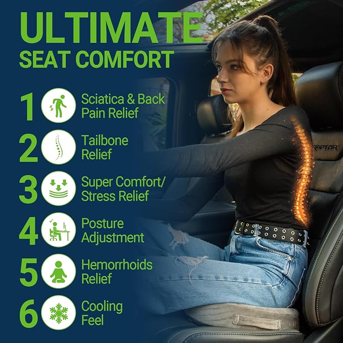 Season Guard Gel Seat Cushion – Office Chair Cushion – Non-Slip Gel Memory Foam Coccyx Cushion for Tailbone Pain - Desk Chair Car Seat Cushion Driving - Sciatica Back Pain Relief, Velvet, Grey