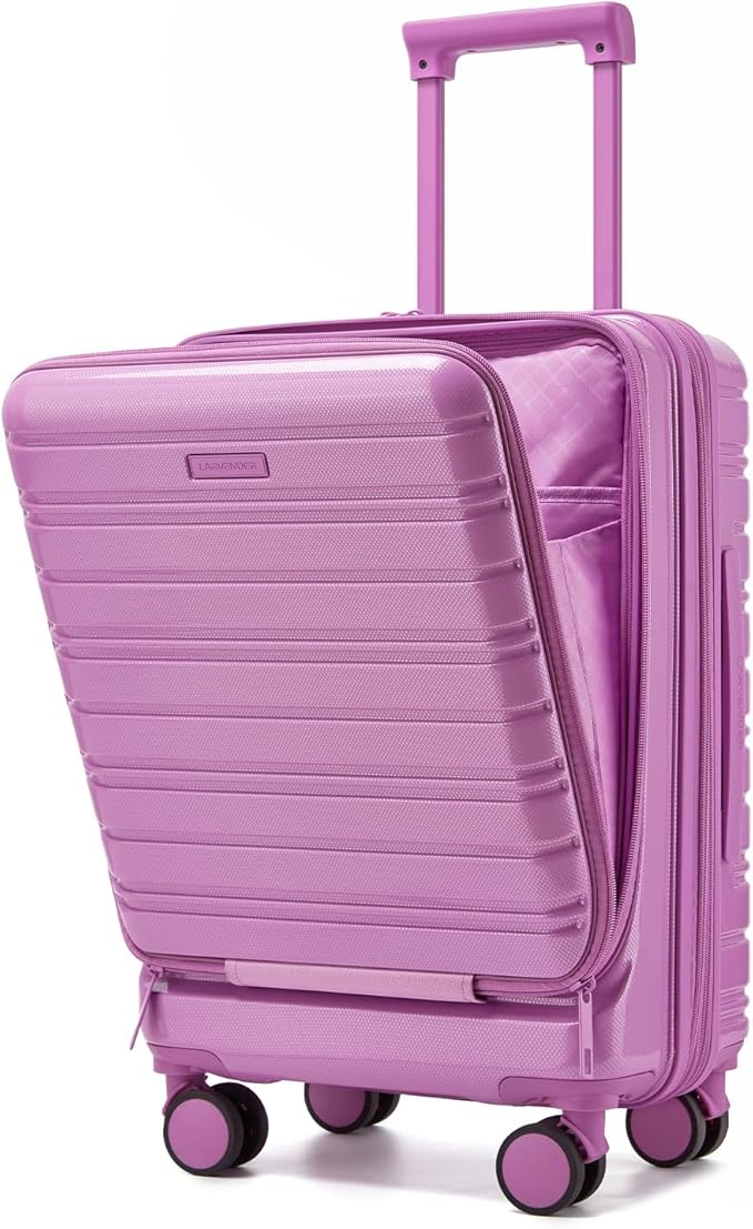 LARVENDER Carry On Luggage 22x14x9 Airline Approved, 20 Inch Expandable PC+ABS Hardside Carry On Luggage with Front Pocket Spinner Wheels TSA Lock for Women Men (Berry)