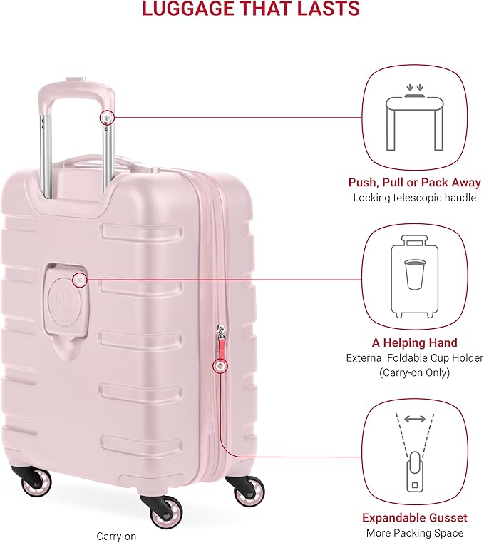SwissGear 7366 Signature Hardside Expandable Luggage with Spinner Wheels, TSA Lock, Cup-Holder, Pink, 2-Piece Set (19/27)