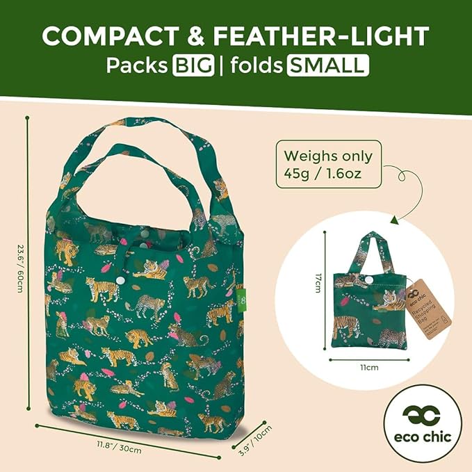 ECO CHIC Foldable Reusable Grocery Bags - Lightweight, Recycled & Reusable Shopping Bag - Waterproof Packable Tote