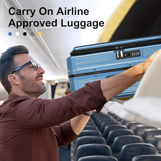 Carry On Luggage with Spinner Wheels, 20 Inch Airline Approved Suitcase, Lightweight ABS+PC Hard Shell Suitcases with Aluminum Frame, Top Opening, TSA Lock (Blue, 1 PC)