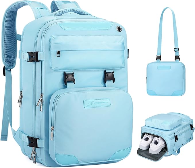 Maelstrom Travel Backpack for Women Men,35L Waterproof Laptop Backpack Fits 17-Inch Laptop, Gift for School Work Backpack with Detachable Crossbody Bag & Shoe Compartment (Blue, Large-Upgrade)