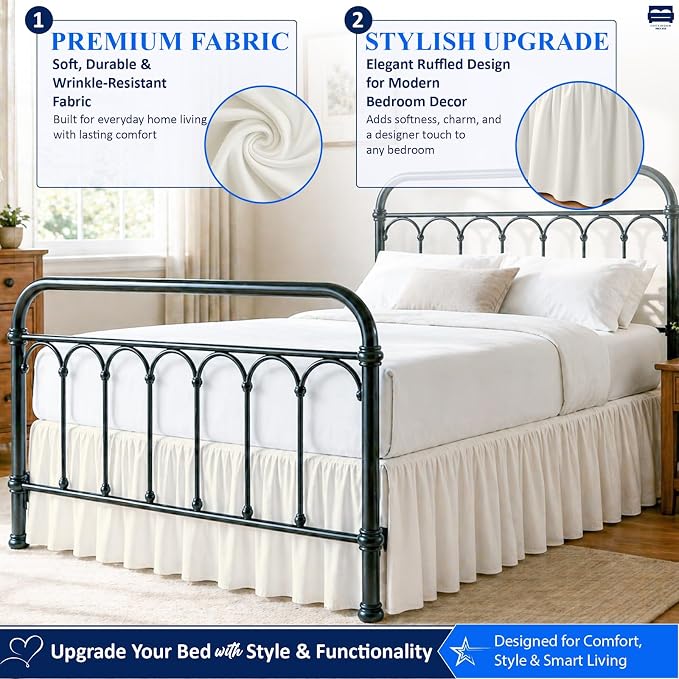 Ruffled Bed Skirt with Split Corners-Dust Ruffle - 16" Drop 100% Microfiber Soft,Sheen & Luxurious Look - Bed Skirts (Ivory -Full)