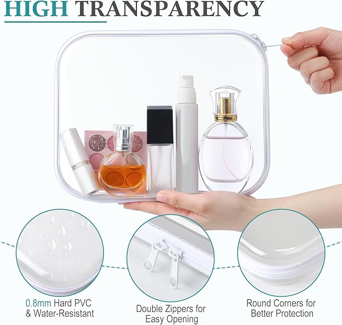 Sanwuta 6 Pcs Clear Hard Zipper Case Plastic Zipper Pouches Transparent Makeup Bag Pencil Case Pouches Toiletry Diaper Bag for Travel Toy Storage Organizer Bins(White,9.84 x 7.87 x 2 Inch)