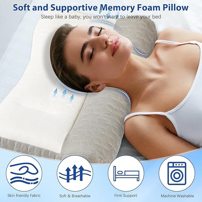 Ergonomic Pillow,Neck Pillow Cervical Pillow for Neck Strain Relief, Neck Pillow for Sleeping,Cervical Contour Neck Support Pillows for Side Back Stomach Sleeper (Grey)
