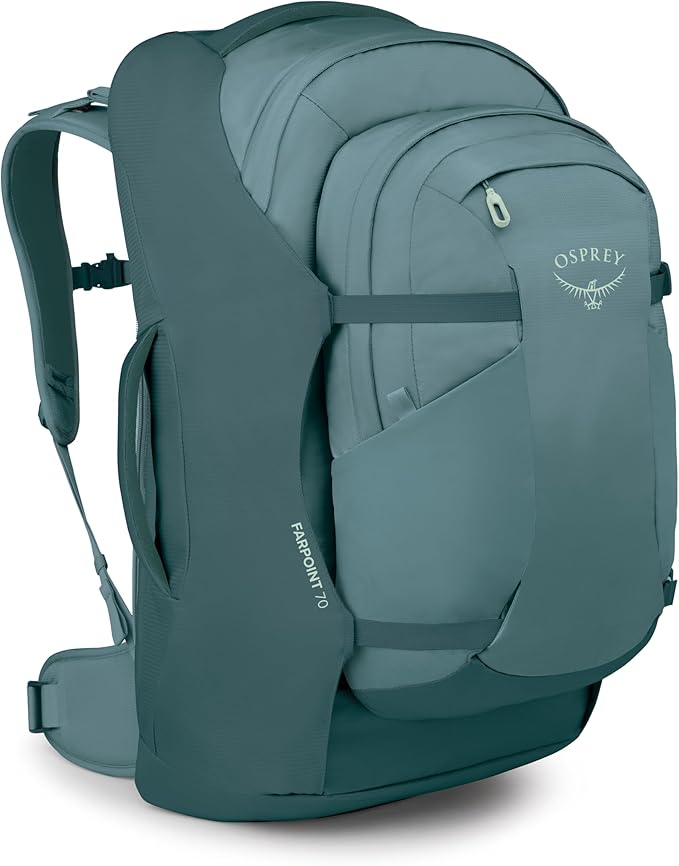Osprey Farpoint 70L Men's Travel Backpack - Large Adjustable Travel Bag with Detachable Daypack, Cascade Blue/Torrent Blue