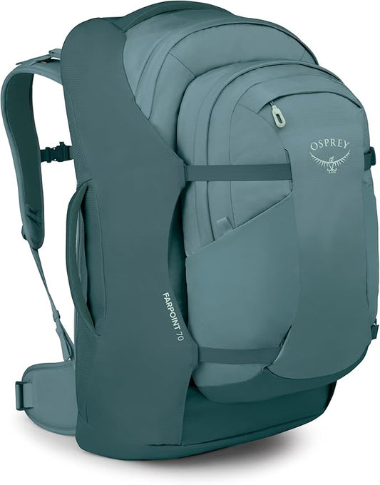 Osprey Farpoint 70L Men's Travel Backpack - Large Adjustable Travel Bag with Detachable Daypack, Cascade Blue/Torrent Blue
