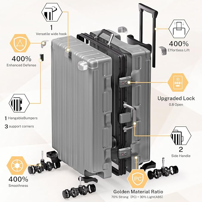 Krute Aluminum Frame Luggage 28 Inch Checked Suitcase with Spinner Wheels TSA Approved No Zipper Hard Shell Luggage PC+ABS Travel Suitcase