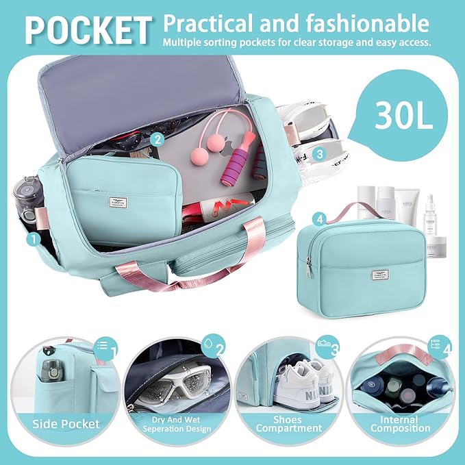 FIORETTO Women's Gym Duffle Bag with Shoes Compartment, 30L Capacity, Ideal for Travel, Gym, Sports, Duffel, Weekender