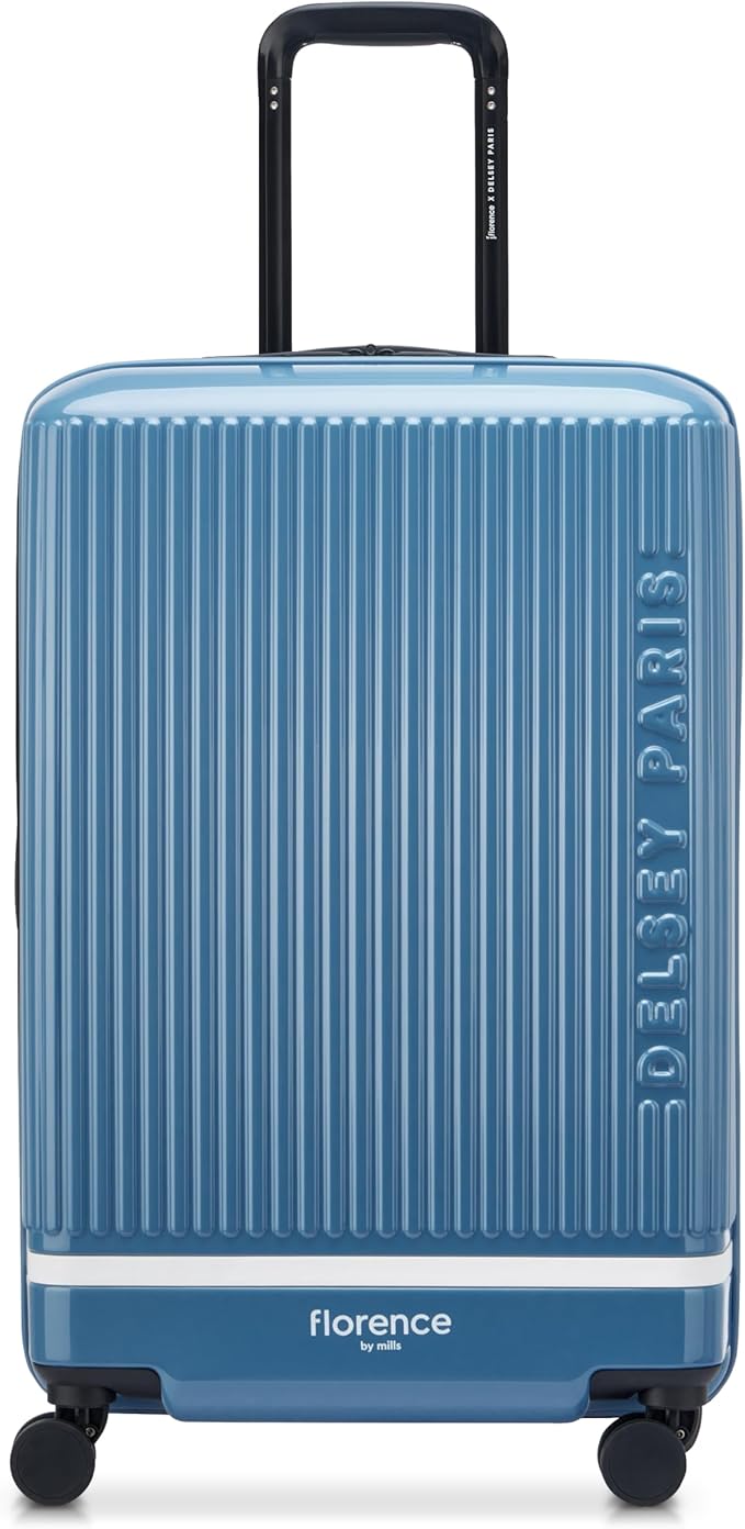 florence by mills Spin Me Away Hardside Expandable Luggage with Spinner Wheels, Zinc Blue, Checked-Medium 24 Inch