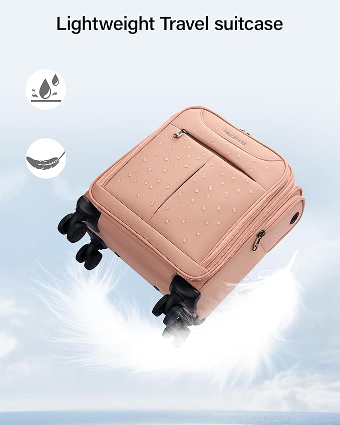 Hanke Underseat Carry On Luggage with Wheels, Lightweight Small Suitcase Airline Approved 16 Inch Softside Personal Item Travel Bag for Women Men, Compact Under Seat Luggage with Spinner Wheels.(Pink)