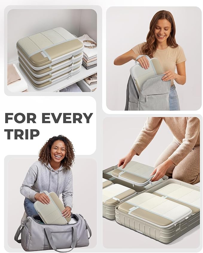 Percover Compression Packing Cubes 10-Piece Set, Packing Cubes Compression for Travel with Toiletry Bag, Laundry Bag & Shoe Bag, All-in-One Travel Organizer for Carry On & Checked Luggage, Camel