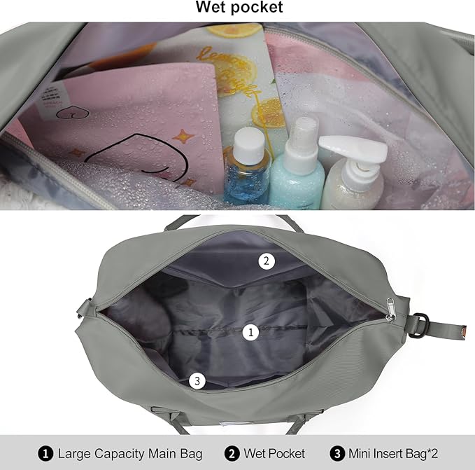 HYC00 Travel Duffel Bag,Carry-on Overnight Weekender Bags for Women,Sports Tote Gym Bag with Wet Pocket