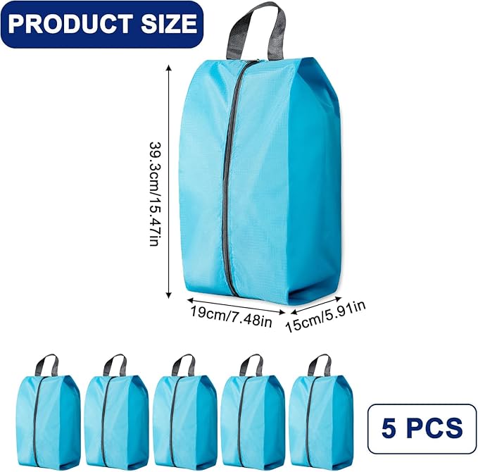 5Pcs Large Travel Shoe Bags Portable Travel Gifts Shoe Organizer with Zipper Closure, Waterproof Nylon Shoe Storage Organizer with Handle Travel Bags For Men and Women, Blue