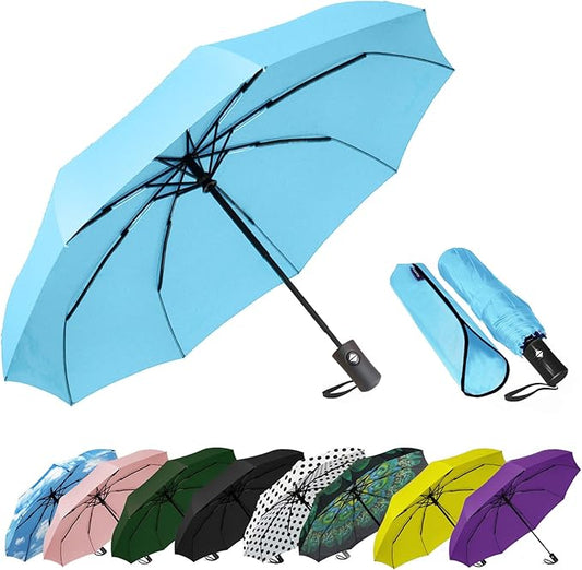 SIEPASA Windproof Travel Compact Umbrella-Automatic Umbrellas for Rain-Compact Folding Umbrella, Travel Umbrella Compact, Small Portable Windproof Umbrellas for Men Women Teenage.(Light Blue)