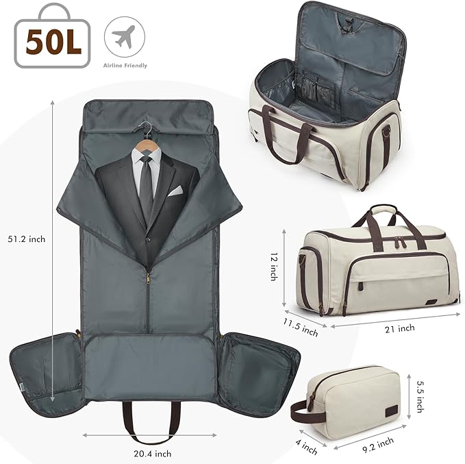 S-ZONE Carry On Garment Bag for Travel Convertible Duffle Bags for Men Women 2 in 1 Hanging Suitcase Business with Toiletry Bag