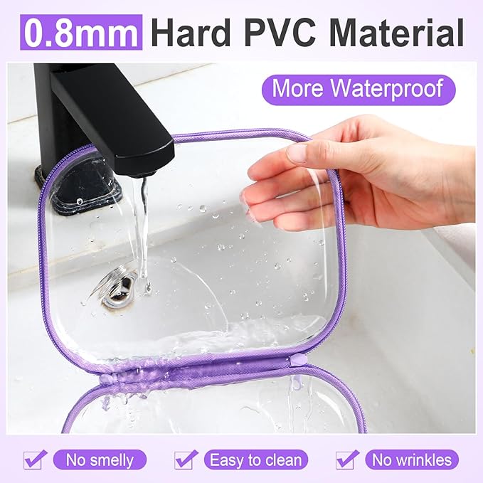 Sanwuta 6 Pcs Clear Hard Zipper Case Plastic Zipper Pouches Transparent Makeup Bag Pencil Case Pouches Toiletry Diaper Bag for Travel Toy Storage Organizer Bins(Purple,7.87 x 5.9 x 2 Inch)