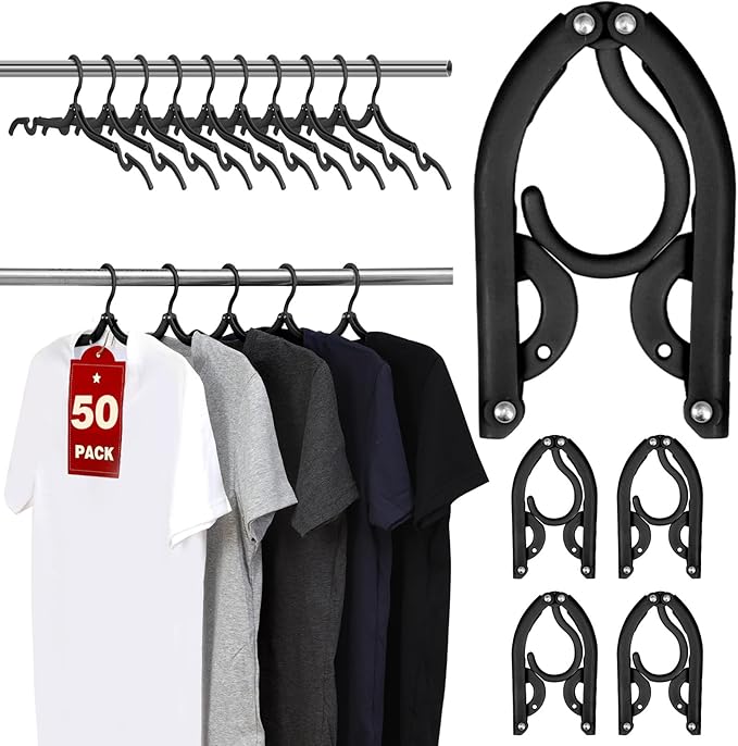 50 Pcs Travel Hangers, Cruise Ship Essentials Foldable Plastic Hangers Travel Essentials, Portable Cruises Must Haves 2026, for Suitcase, RV Camping Airplane, Black