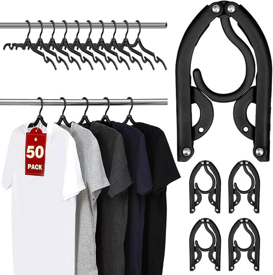 50 Pcs Travel Hangers, Cruise Ship Essentials Foldable Plastic Hangers Travel Essentials, Portable Cruises Must Haves 2026, for Suitcase, RV Camping Airplane, Black