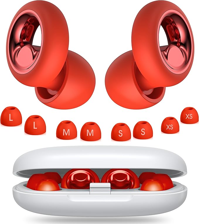 Ear Plugs for Sleeping Noise Cancelling, Soft Ear Plugs for Concert, 45dB Reusable for Noise Reduction with 8 Ear Tips, Silicone Hearing Protection Earplugs for Sleep, Work (Red)