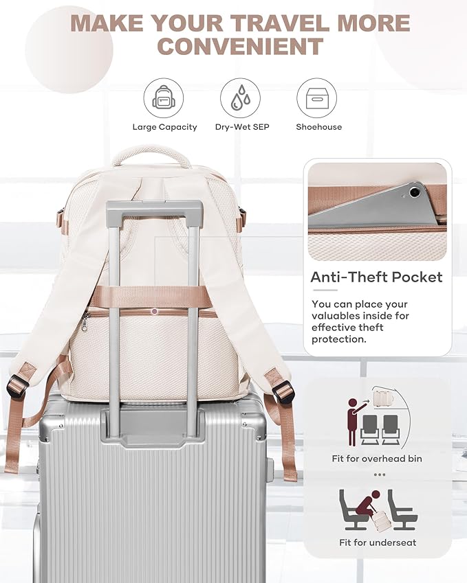 coowoz Travel Backpack Carry On for Women Man Gym Backpacks with Laptop Compartment Mochila de Viaje Teacher Personal Item Backpack Airplane Accessories Must Haves Beige Brown 20L
