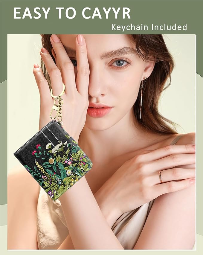 Aiawoxc Womens Wallet, RFID Small Wallets for Women, Slim Compact Credit Card Holder, Cute Leather Bifold Ladies Purse with Zipper Coin Pocket and ID Window, Dandelion
