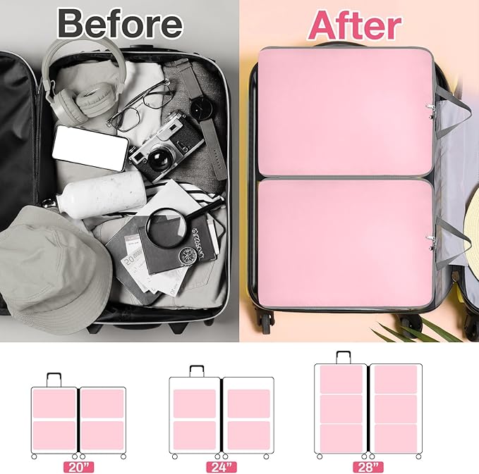 Hosuly 6 Pcs Ultralight Compression Packing Cubes for Travel 17.3 x 12.6'' XL Large Expandable Luggage Organizers for Save Space Family Long Trips (Pink)