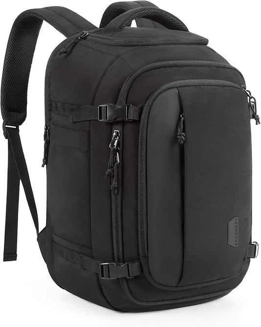 BAGSMART Travel Backpack Carry on Flight Approved, 28L Lightweight Backpack Fits 17.3 Inch Laptop for Men Women, Water Resistant Personal Item Travel Bag with USB Charging Port, Black
