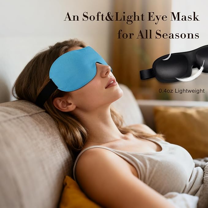 PrettyCare 3D Sleep Mask 2 Pack,Eye Mask for Side Sleeper 3D Contoured Sleeping Mask Blackout Out for Men- Blindfold Airplane with Ear Plugs, Night Masks with Travel Bag (Black&Blue)