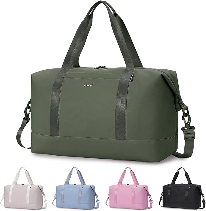 ECOHUB Travel Duffel Bag Water Resistant Weekender Bag Carry On Bags for Women Sport Gym Bags for Men Hospital Bag for Labor and Delivery Overnight Bag Luggage Bag with Trolley Sleeve 30L Army Green