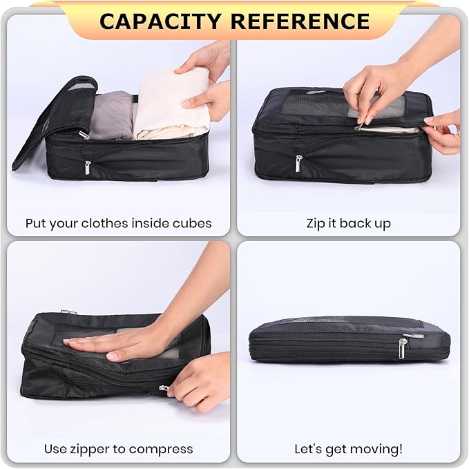 Ultralight Compression Packing Cubes Travel for Suitcases ，Compressible Mesh Packing Cubes for Travel Women Packing Organizers 4 Set