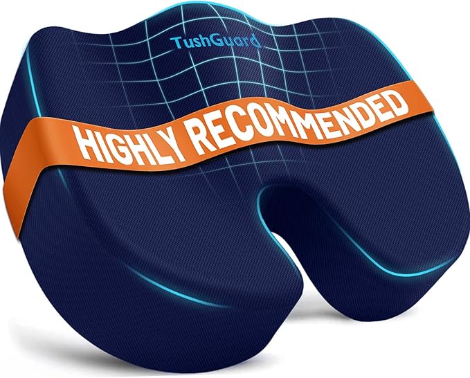 TushGuard Seat Cushion, Office Chair Cushions, Car Seat Cushion, Non-Slip Sciatica & Back Coccyx Tailbone Pain Relief Chair Pad, Memory Foam Butt Pillow for Computer Desk, Office Chair(Blue, XXL)