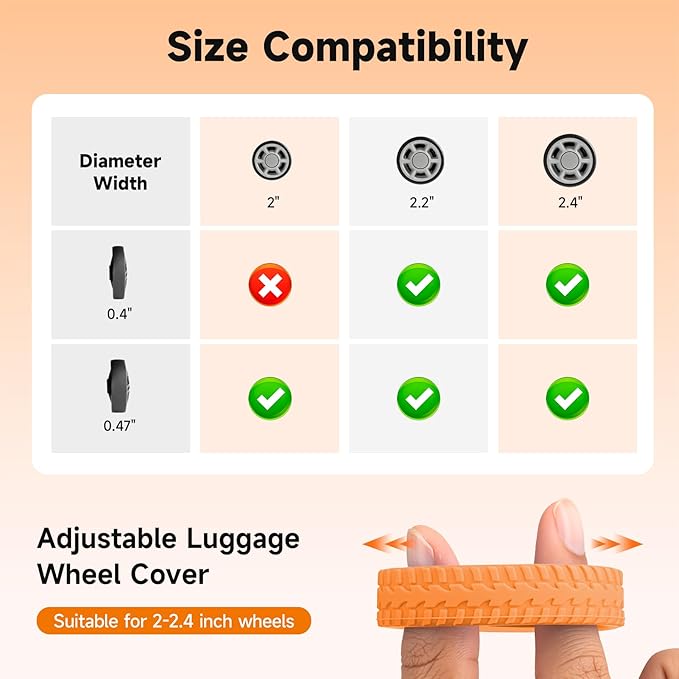 Upgraded 16 Pcs Luggage Wheel Covers, Silicone Protective Covers for 2-2.4" Suitcases Spinner Wheel, Wear-Resistant, Anti-Noise, Thickened Protector, Travel Accessories (Orange)