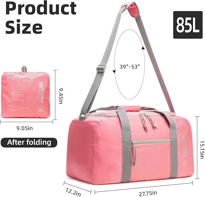 Foldable Travel Duffel Bag, Lightweight & Easy to Carry Water-Repellent Duffle Bag - 2-Way Zipper & Interior Pouch, Ideal for Weekend Trips, Daily Use,Camping，Sports