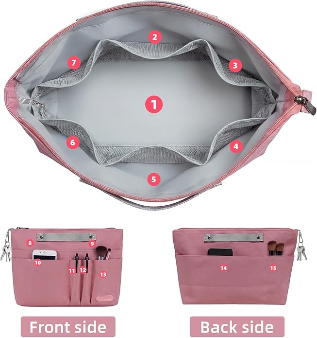 VANCORE Purse Organizer Insert for Handbags,Tote Bag Organizer Insert with Zipper Bag,Premium Handbag Organizer Inside Liner for Women with 15 Pockets