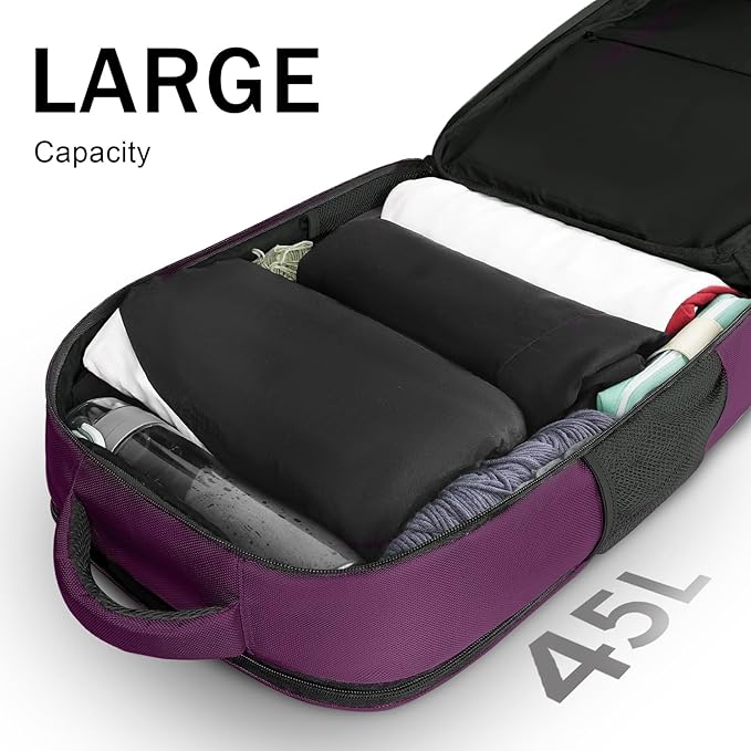 MATEIN Large 45L Travel Backpack for Women, Airline Approved Carry on Backpack with Shoe Compartment, Water Resistant Luggage College Overnight Weekender Travel Bag Fit 18" Laptop, Purple