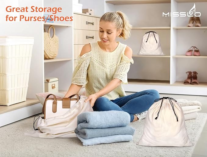 MISSLO Cotton Breathable Dust-proof Drawstring Storage Pouch Bag (Pack 3 M)