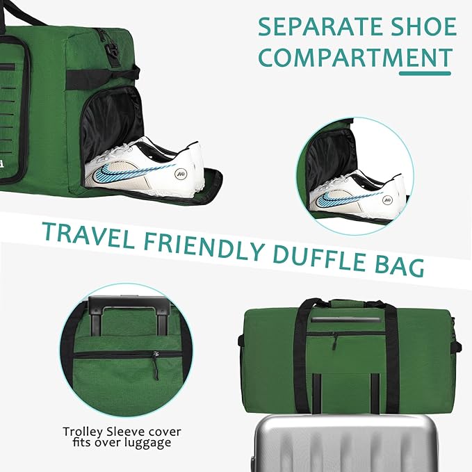 Foldable Travel Duffle Bag for Men Women, Waterproof with Shoe Compartment, 80L 120L Large Collapsible Luggage Bag, Lightweight Packable Duffel for Travel Sports Gym Airline Carry On Checked Bag