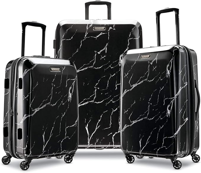 American Tourister Moonlight Hardside Expandable Luggage with Spinner Wheels, Black Marble, Carry-On 21-Inch