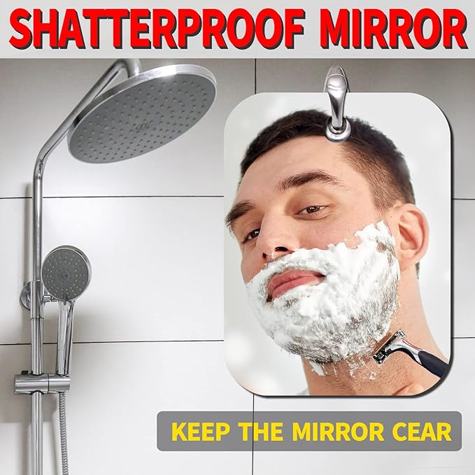 Shaving Mirror, Unbreakable Shower Mirrors, (Medium,2pack(6 inches x8 inches ) Bathroom Handheld Mirror for Men and Women Portable Camping Travel Mirrors,Frameless Handheld for Makeup, Silver