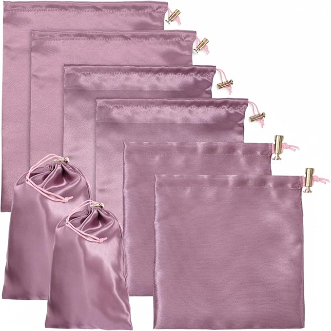 Adult Toy Storage Bags, 6 Pcs Quality Satin Silk Drawstring Pouch Adjustable Microfiber Toy Organizer Bags Gift Bag Foldable Ditty Bag for Women Men Toys Underwear Sunglasses Cosmetic (3 Sizes Purple)