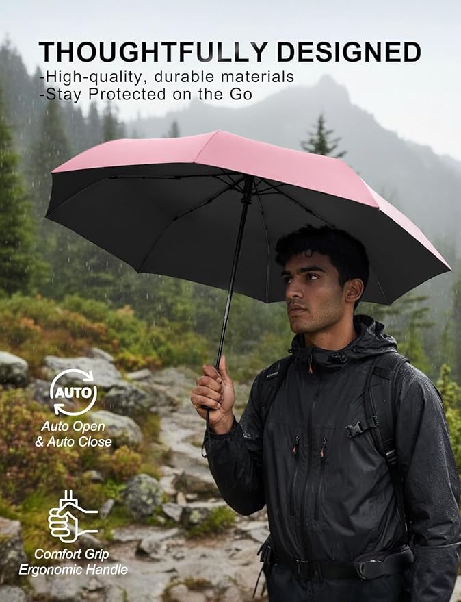 SoulRain Travel Umbrella - Compact Umbrella for Rain - Perfect Large Auto Folding Umbrella - Ideal Car umbrella, Small umbrella, and Travel Companion