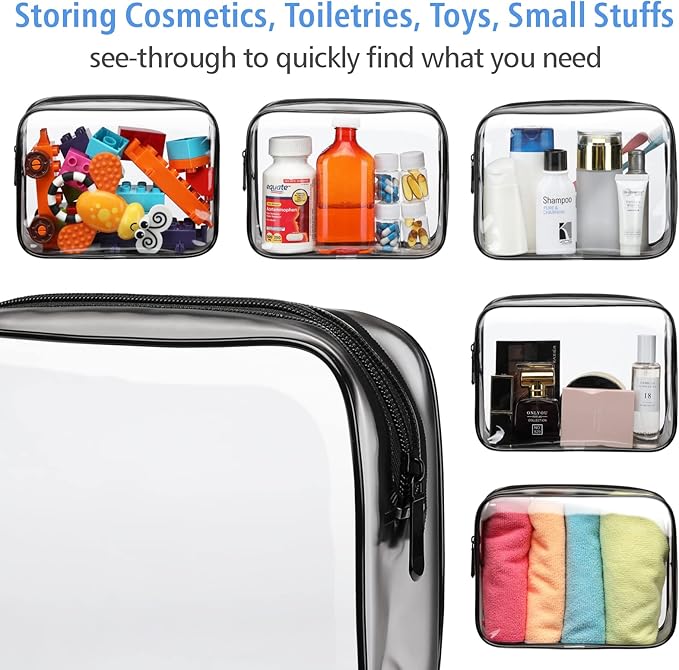 PACKISM TSA Approved Toiletry Bag 2 Pack - 1 Medium TSA Quart Carry-On & 1 Large for Checked Luggage, Water-resistant clear Makeup Bag Clear Travel Bags for Toiletries, Black