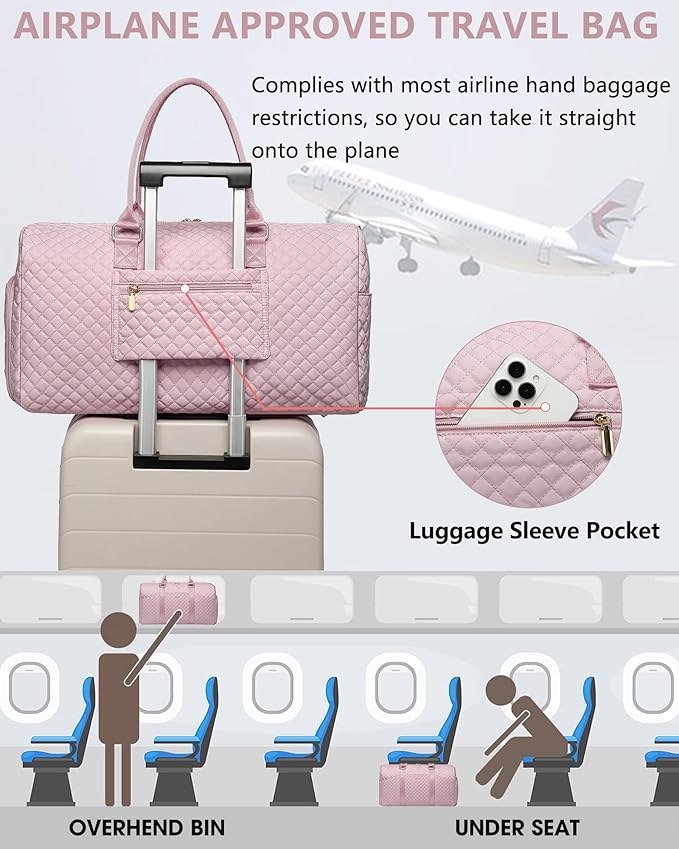 Women Weekender Travel Duffle Bag: Travel Duffel Overnight Bags with Shoe Compartment Large Carry on Tote with Toiletry Bag Weekend Traveling Yoga Gym Hospital Bag for Women with Wet Pocket Pink