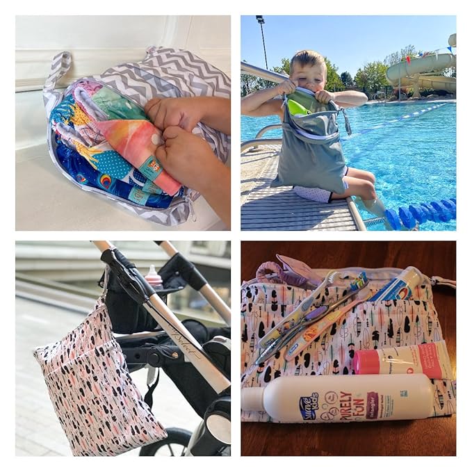 ALVA ALVABABY 3pcs Baby Cloth Diaper Wet Dry Bags Waterproof Reusable with Two Zippered Pockets Travel Beach Pool Daycare Soiled Baby Items Yoga Gym Bag for Swimsuits or Wet Clothes 3L-YA132